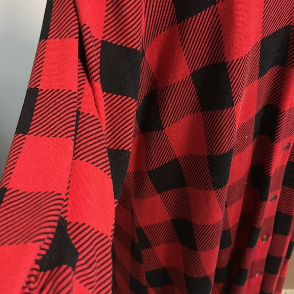 Kim Rodgers Red Black Plaid Check Button-Up Long Spandex Shirt Final Sale - Picture 4 of 9